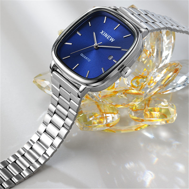 Fashionable Stainless Steel Strap Minimalist Calendar Quartz Watch