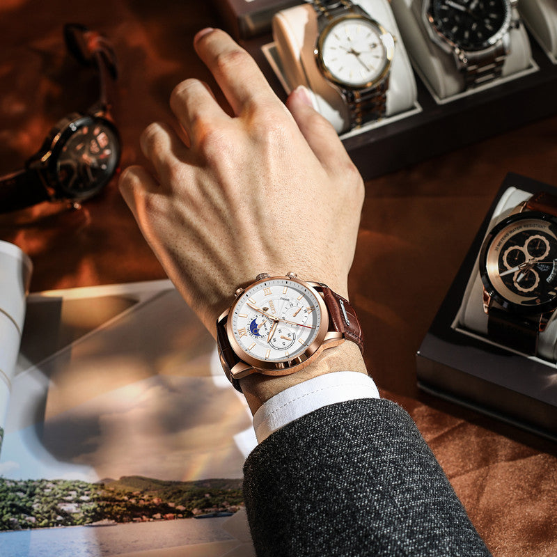 Mens High-end Quartz Watch Multifunction Chronograph Luminous And Water-resistant Wristwatch