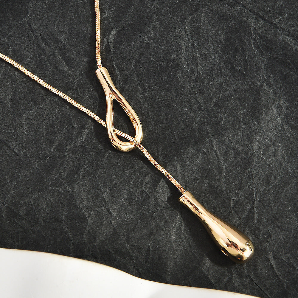 Adjustable Lariat Snake Chain Necklace, Minimal Teardrop Y-Shape Sweater Chain, Quiet Luxury Gold Jewelry For European Spanish Women