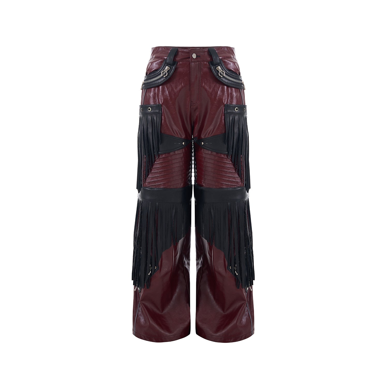 Deconstructed Design Red PU Leather Pants Male