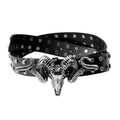 Distressed Skull And Sheep-head Belt Made From Full-grain Cowhide