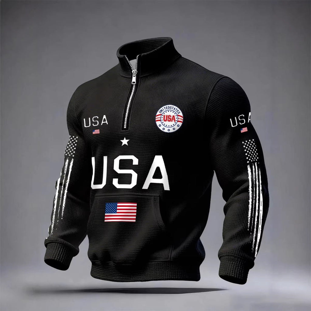 Mens Half-zip Hooded Sweatshirt With A Stand-up Collar Design
