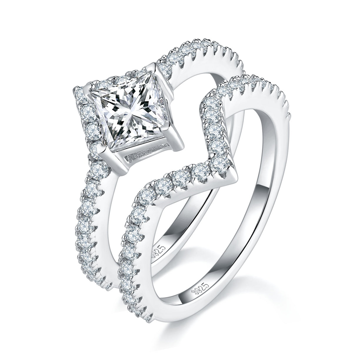 Princess Cut Moissanite Engagement Ring Set S925 Silver, 1 Carat D Color VVS1 Wedding Band With GRA Certificate, US Size 5-9.