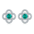 S925 Sterling Silver Clover Stud Earrings, 3.5mm Lab-Grown Emerald, Platinum Plated 2g Lightweight Women's Jewelry Gift Box