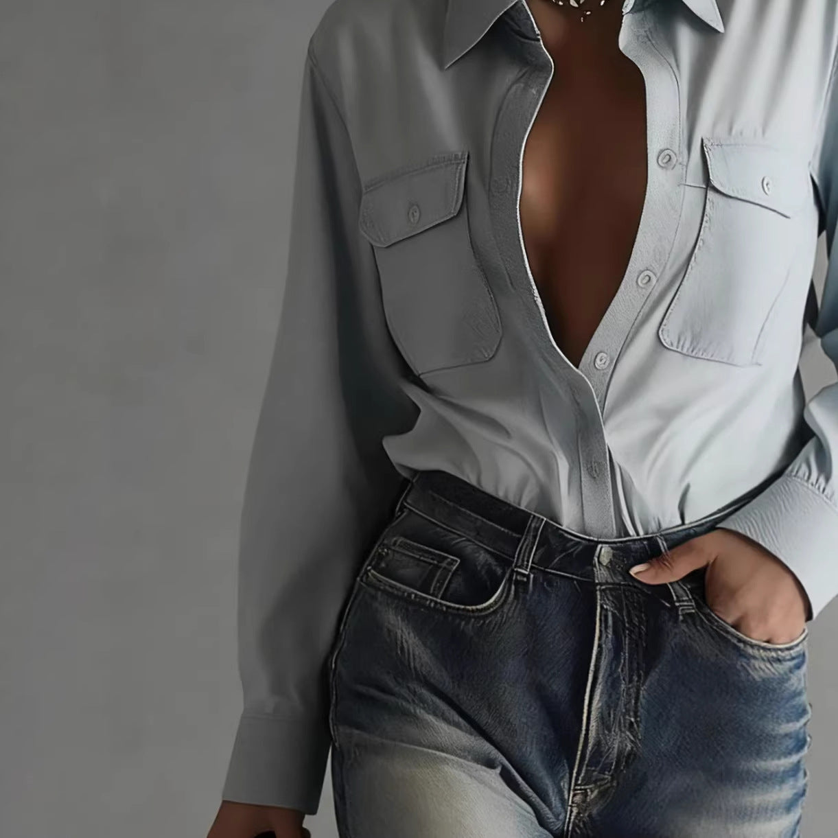Stylish Relaxed-fit Long-sleeve Collar Shirt For Women