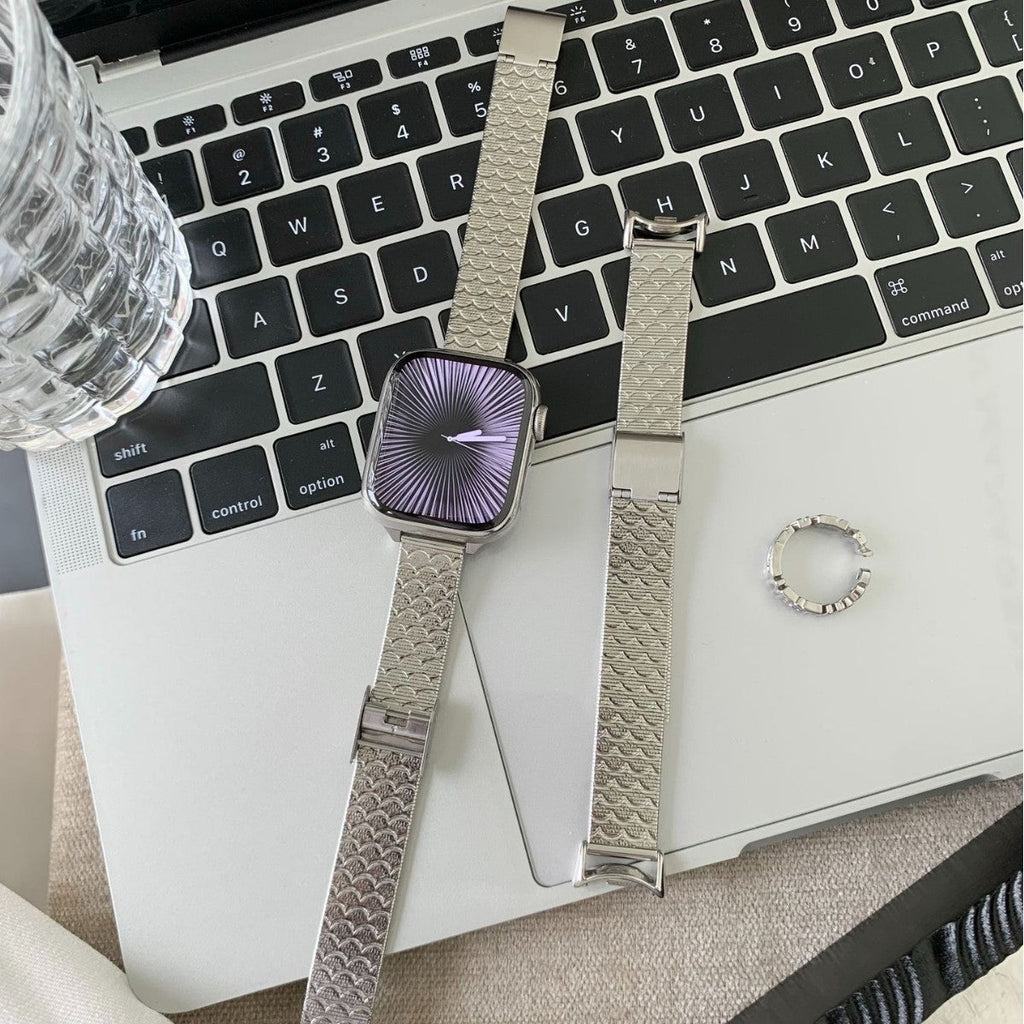 Silver Versatile Wave-pattern Stainless Steel Watch Strap