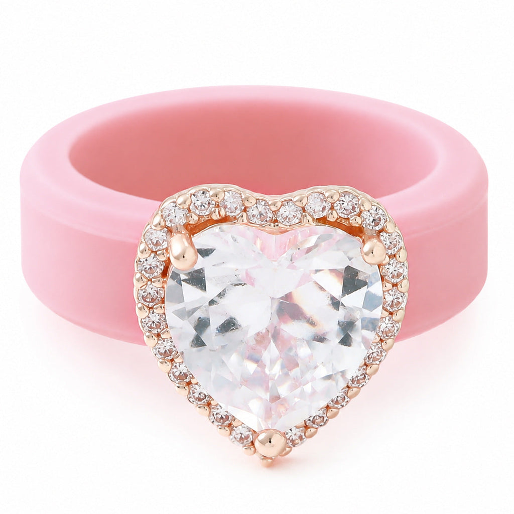 Silicone-inlaid Heart-shaped Zircon Ring