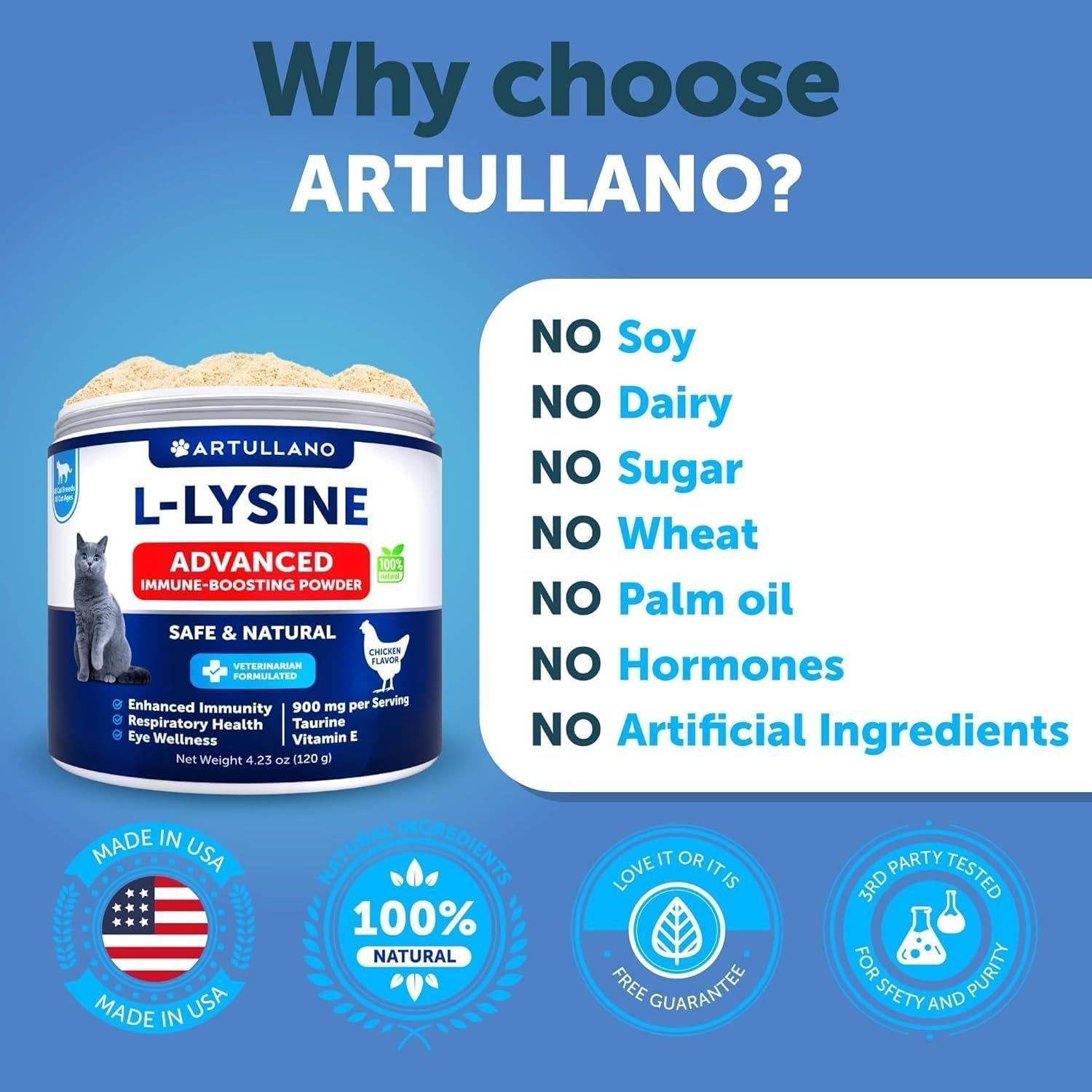 L-Lysine Powder for Cats 900 mg per Serving Immune Support