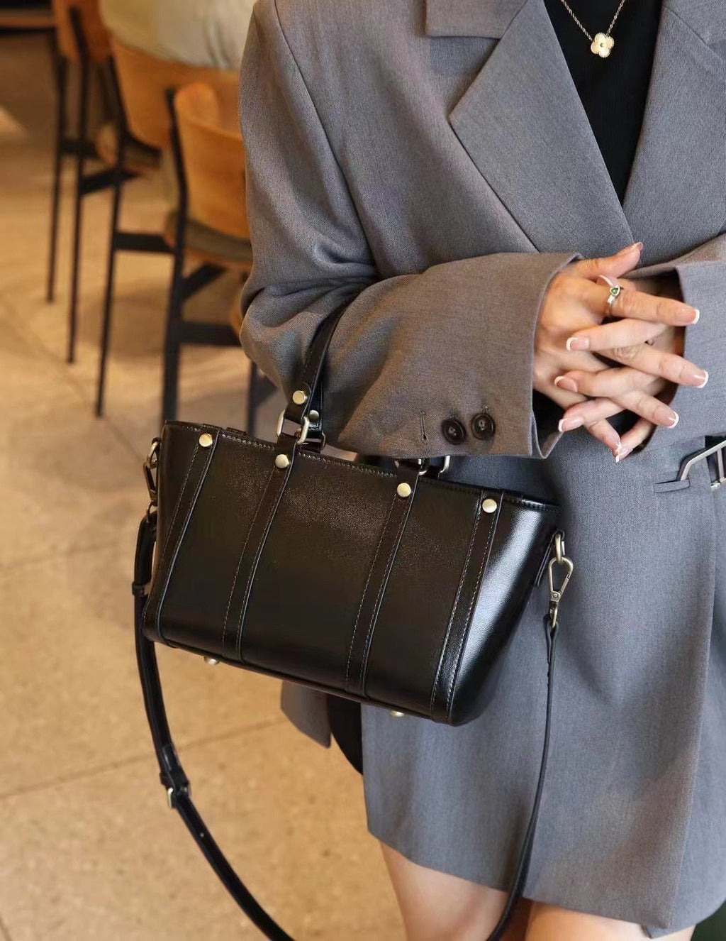 Baidie Leather Women's Bags Cross-Border Customizable New Handbag First Layer Cowhide Large Capacity Shoulder Messenger Tote Bag