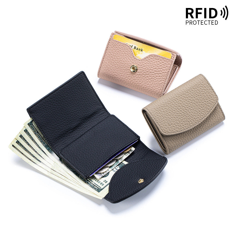 Japanese-style Short Wallet For Women Made From Top-layer Cowhide With A Premium Feel