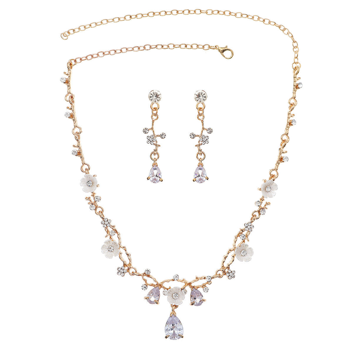 Rhinestone Pearl Earrings And Necklace Set Women