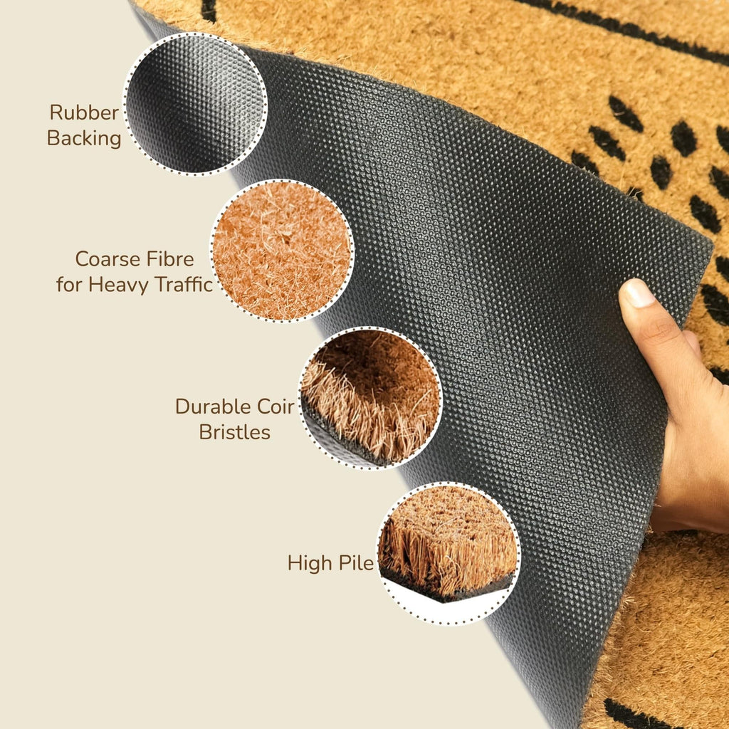 Coco Coir Door Mat Welcome Mat with Tree Print Beige 30x17x0.6