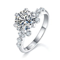 S925 Sterling Silver 2ct Moissanite Ring, 8mm D-VVS1 Round Cut With Floral Accent Band, Platinum Plated US Sizes 5-9, GRA Certified Gift Box