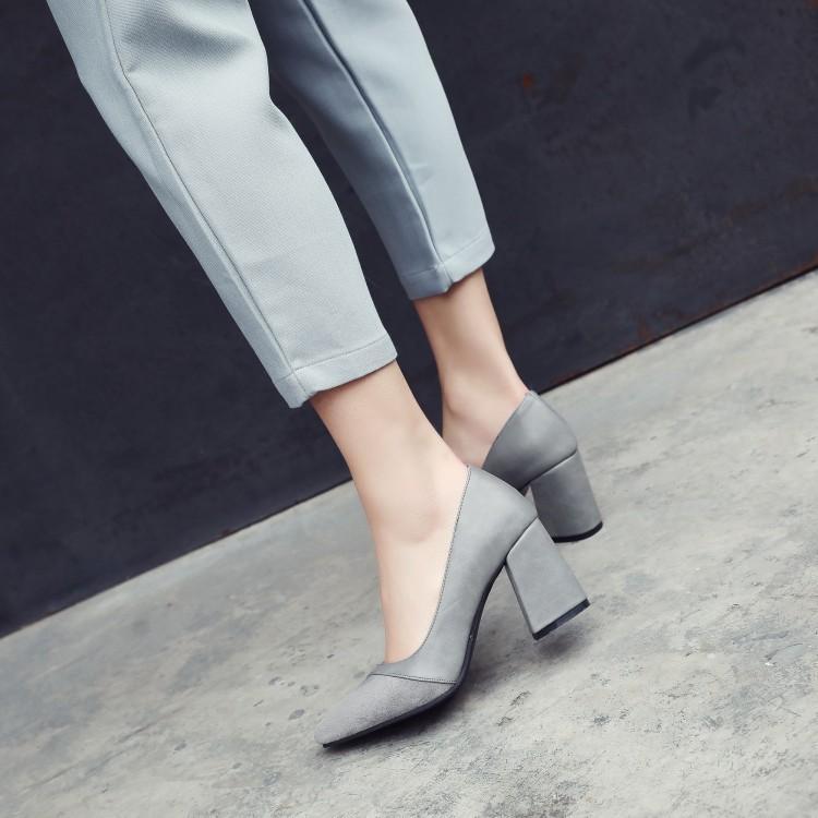 Spring And Autumn Pointed-toe Chunky-heeled High Heels