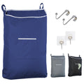 Fine Living Large Hanging Laundry Hamper with Over Door Hooks & Adhesive Durable Space Saving Laundry Bag with Zipper and Wide Open Top Hanging Dorm Laundry Hamper 18 x4.75 x28  (Navy Blue L)