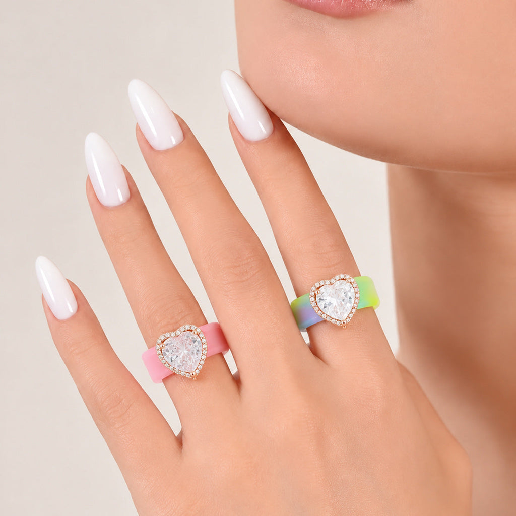 Silicone-inlaid Heart-shaped Zircon Ring