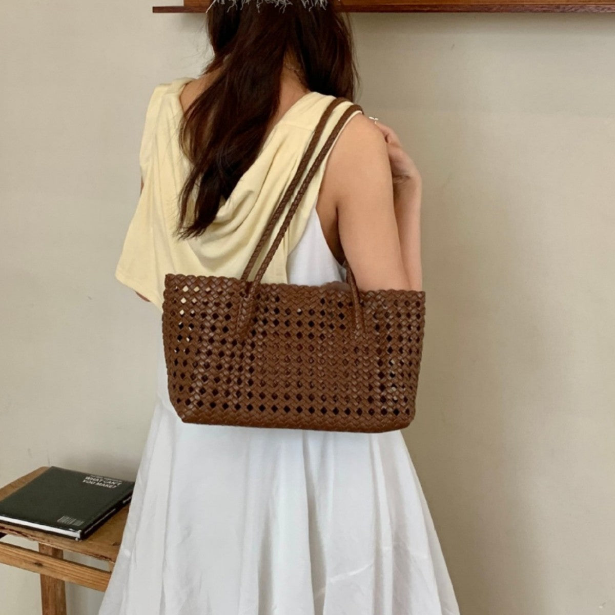 Hollow-out Woven Shoulder Bag For Women