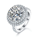 S925 Sterling Silver 8ct Moissanite Ring, 13mm D-VVS1 Double Halo Pave Band, Platinum Plated US Sizes 5-9 GRA Gift Box