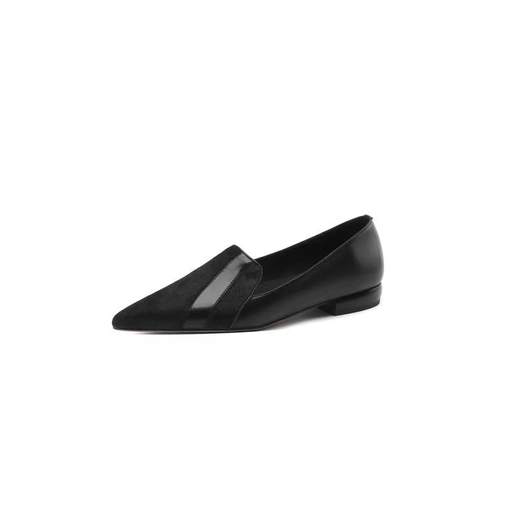 Stitched Leather Pointed Low-Cut Shoes