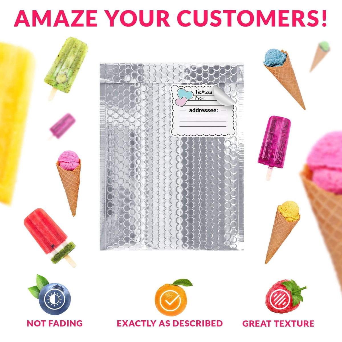 Thermal Bubble Mailer 6.5 x 10.5 Inch Pack of 10 Metallic Bubble Envelopes Foil Insulated Mailers for Cold Shipping Padded Envelopes Waterproof. Cold Insulated Shipping Bags
