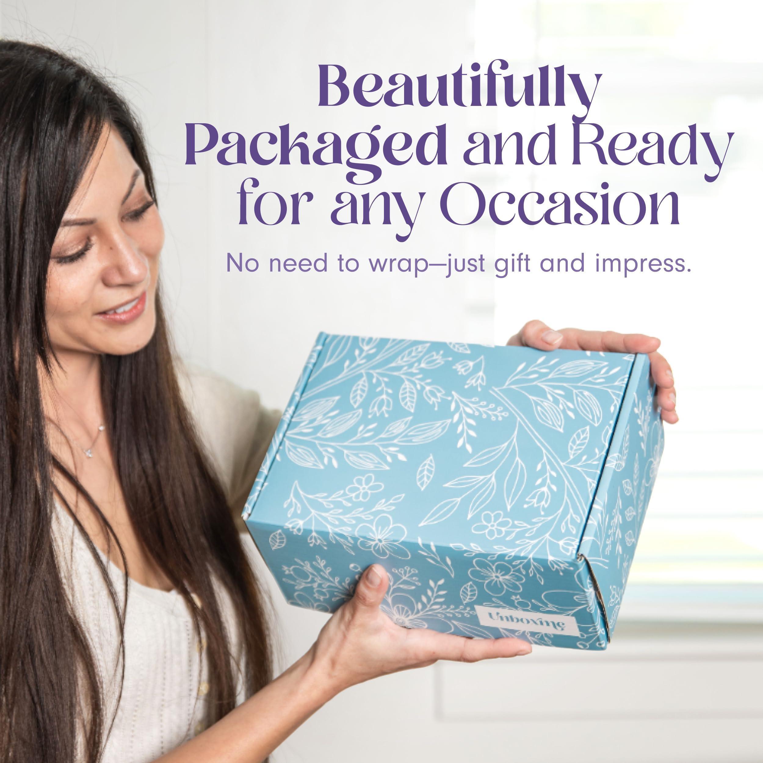 Mini Lavender Spa Gift Set Relaxation Gift Basket for Women Self Care Package with Lavender Candle Bath Bomb Soap Greeting Card & More