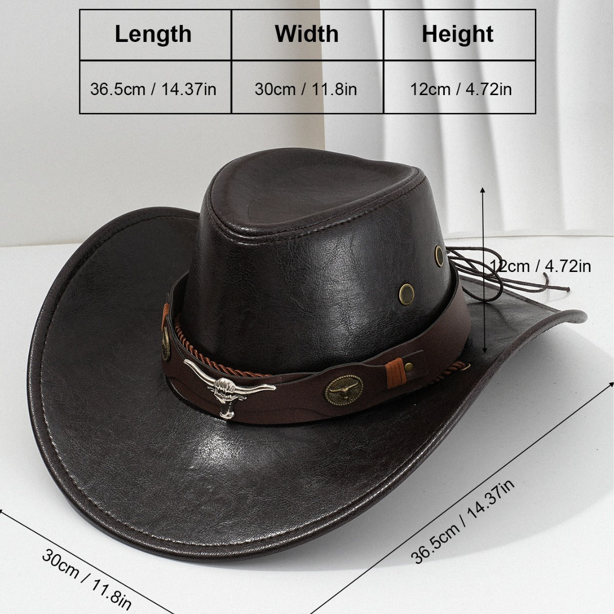 PU Leather Metal 3D Ox-Head Retro Curved Belt Denim Hat