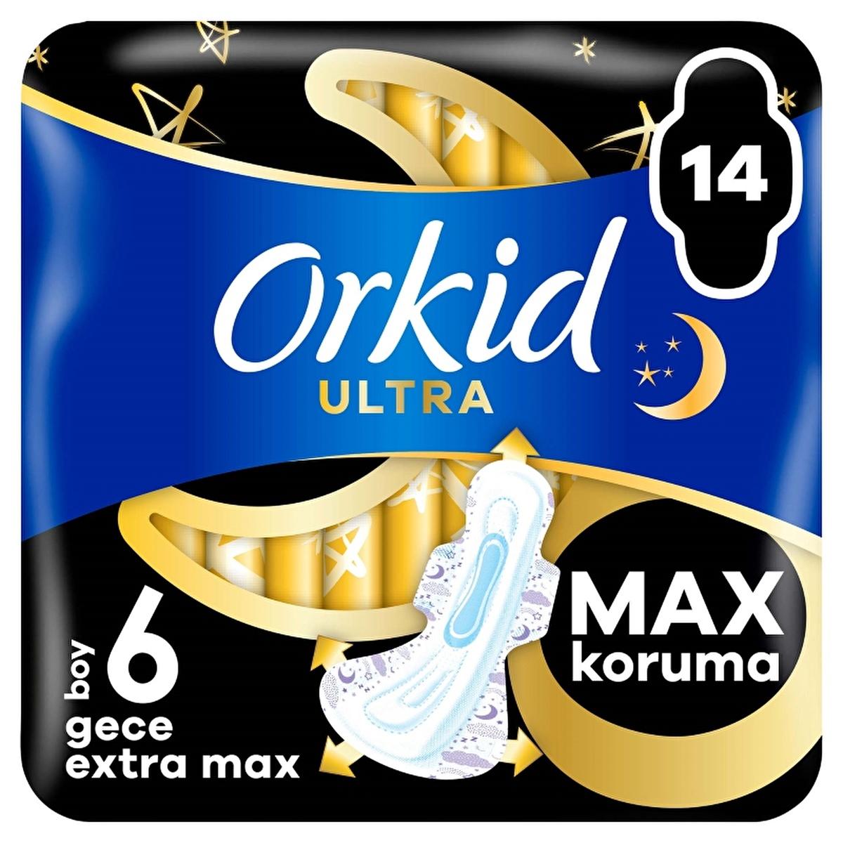 Orkid Ultra Gece Extra Max Hygienic Pads for Women - Nighttime Protection, Leak Proof, Dermatologically Tested