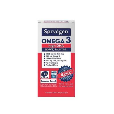 Sorvagen Omega-3 Dietary Supplement - High DHA Norwegian Fish Oil Softgel Capsules for Heart Health
