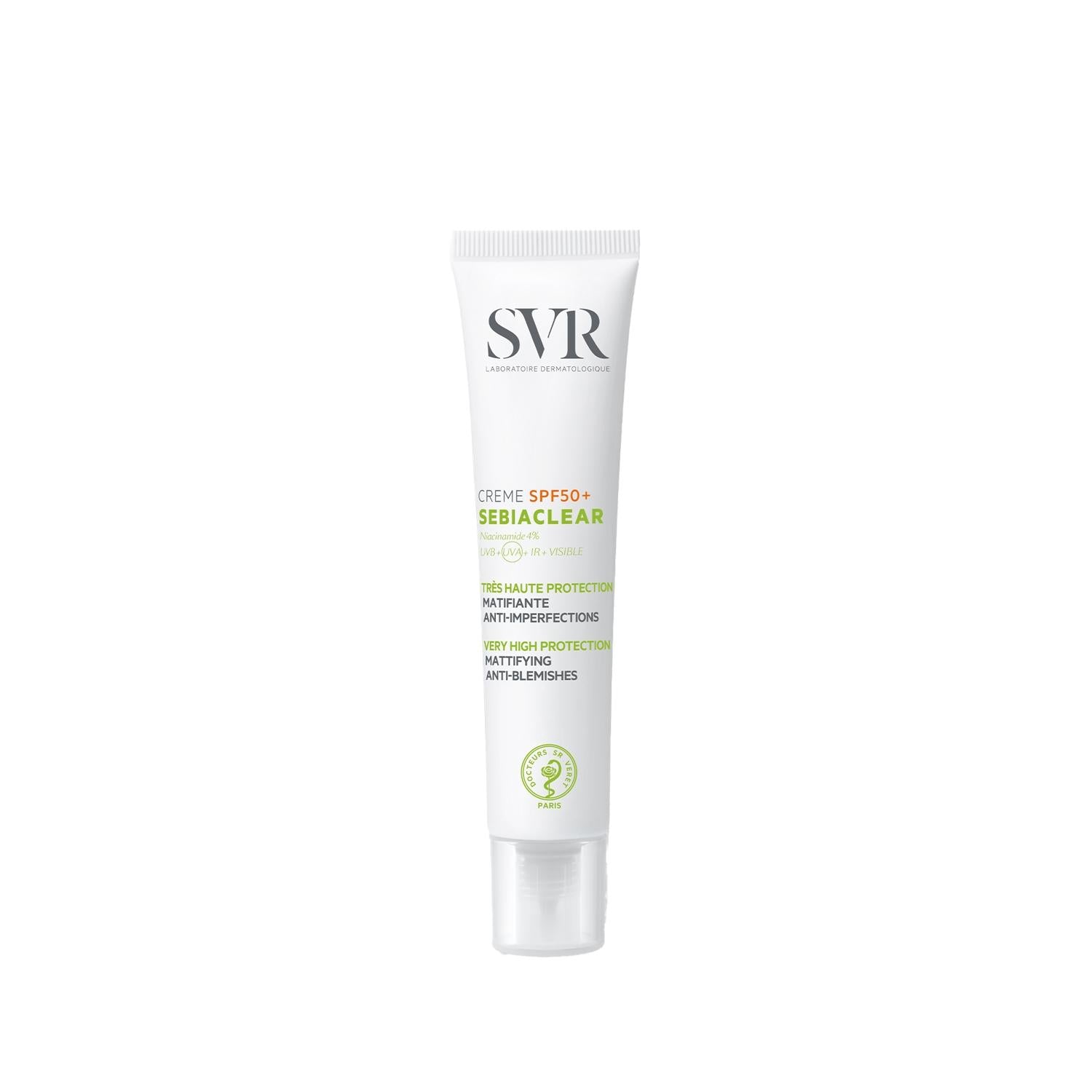 SVR Sebiaclear Creme SPF50+ Sunscreen Cream for Sensitive Skin - Moisturizing, Non-Comedogenic, High SPF Protection