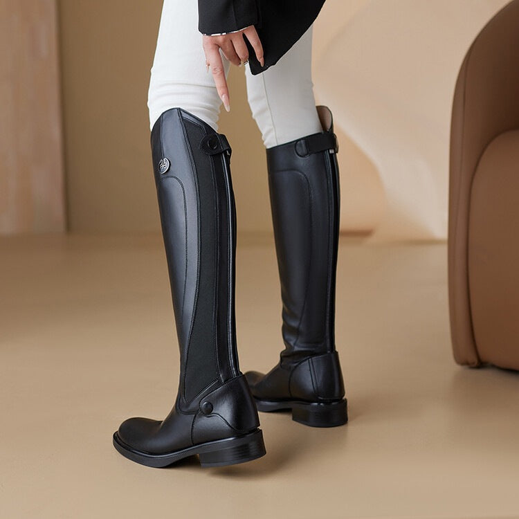 Womens Black High-heeled Flat Boots