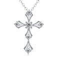 S925 Sterling Silver Moissanite Cross Necklace, 3.5mm D-VVS1 Pendant, Platinum Plated 40&45cm Chain, 1.7g GRA Certificate Gift Box