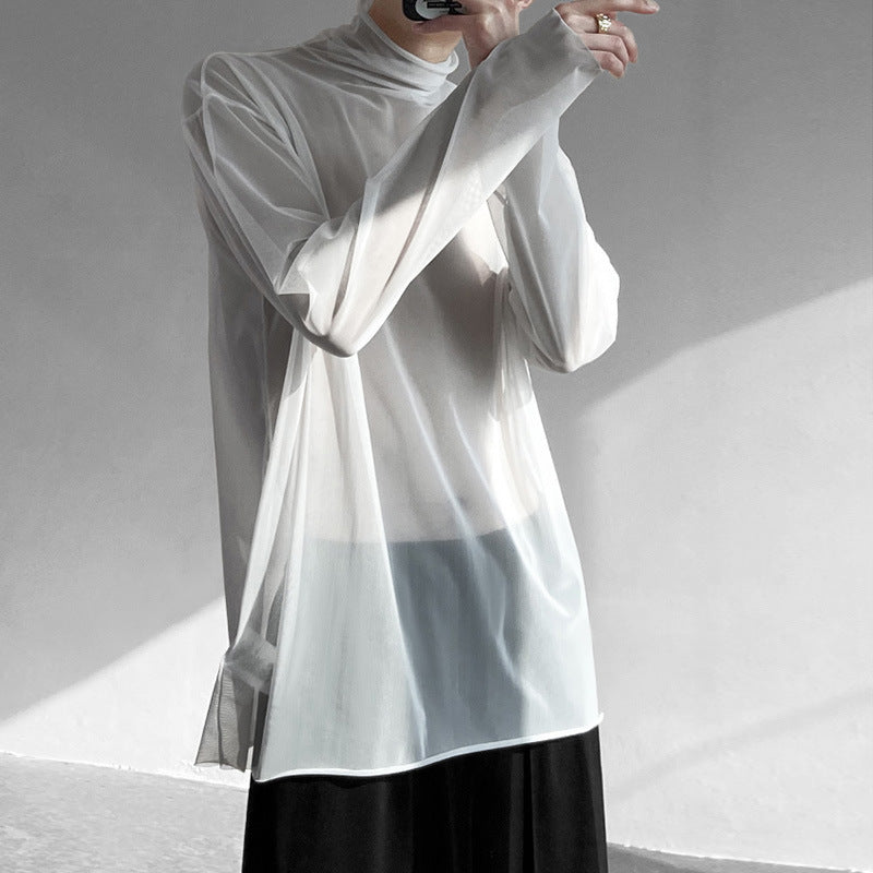 Mens Sun-Protective Hollowed-Out Long-Sleeve Mesh Top