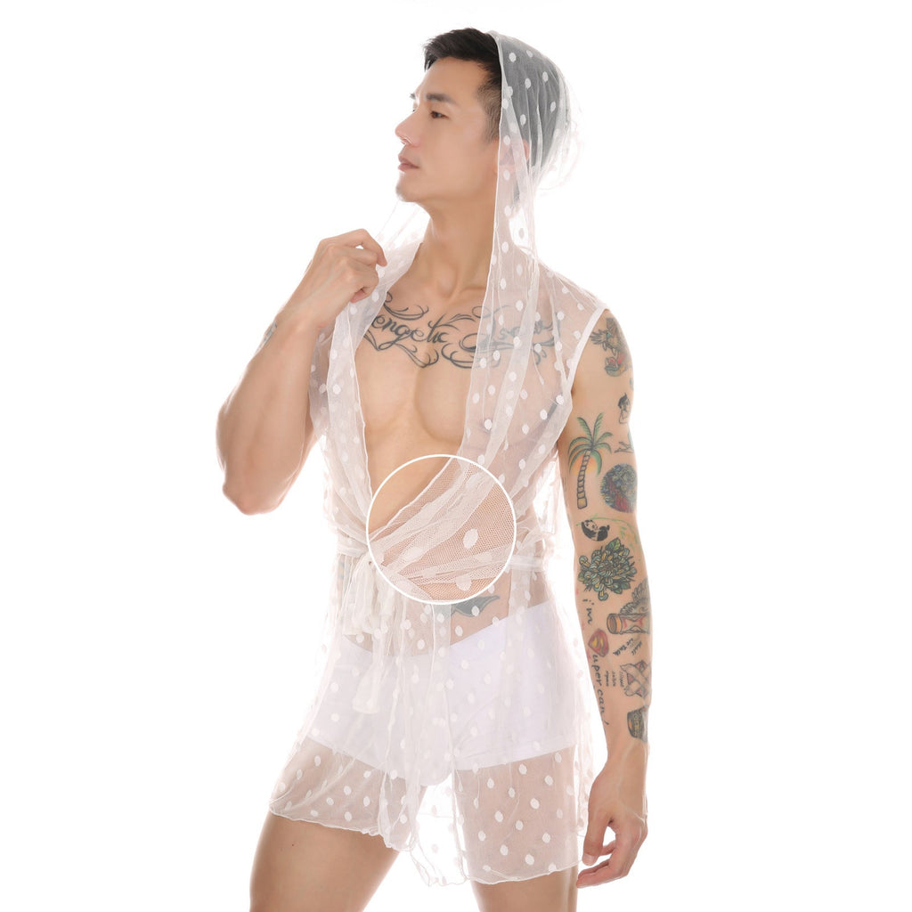 Men's Transparent Fashion Lace Mesh Bathrobe