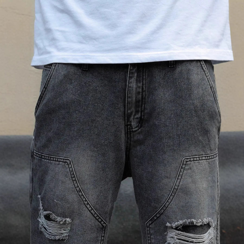 Mens Denim Shorts Straight-leg Relaxed Fit Versatile Korean Style