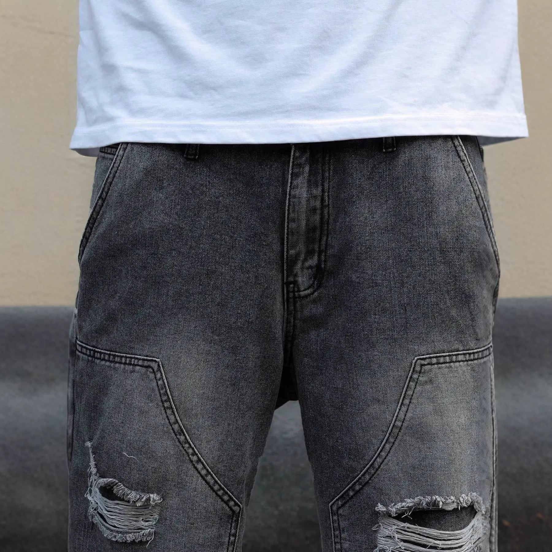 Mens Denim Shorts Straight-leg Relaxed Fit Versatile Korean Style