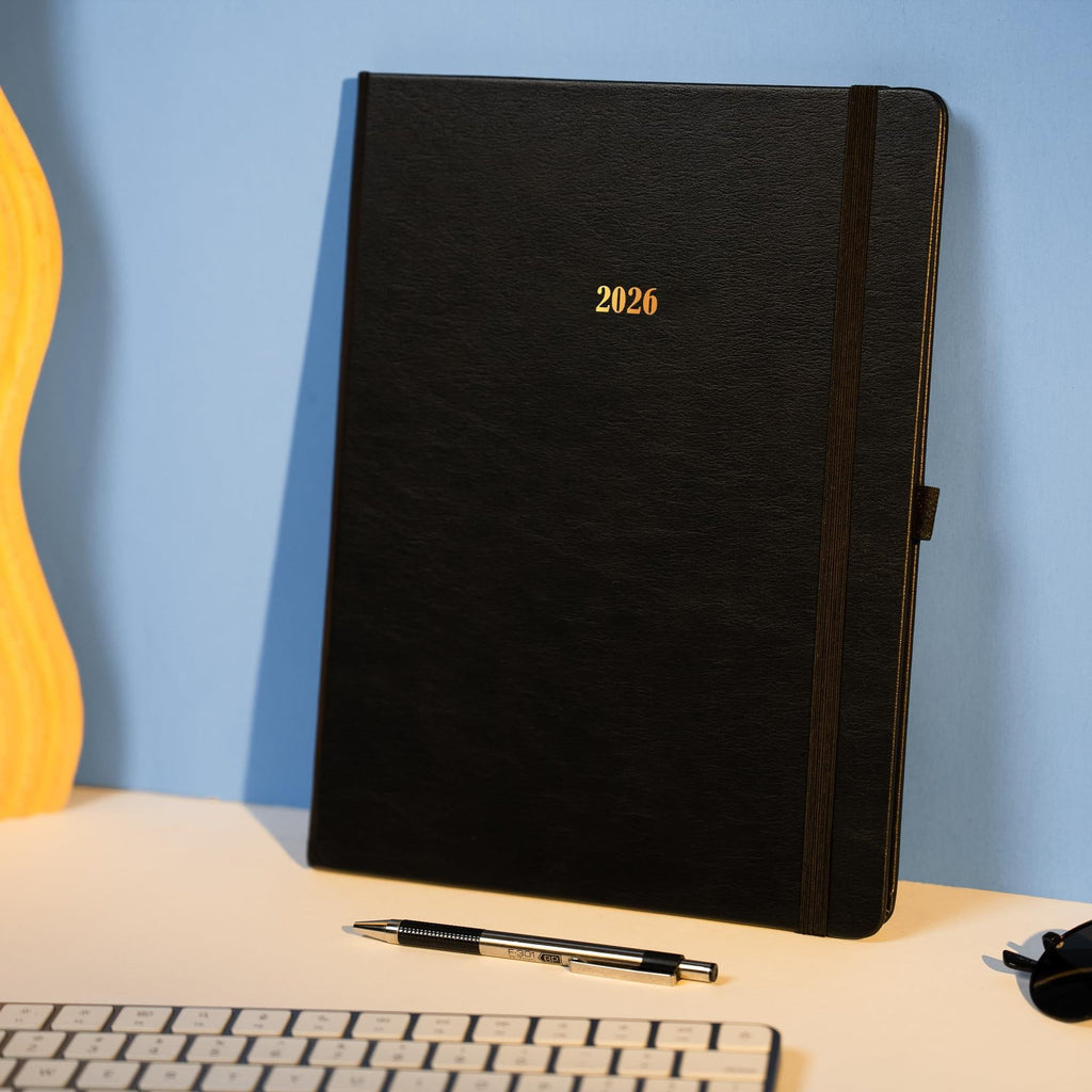 2026 Hardcover Appointment Book Planner 8.5x11 inch Black Large Tabbed Daily Hourly Weekly Planner Schedule Book 15 Minute time Slots Business & Personal Planner Jan 2026 Dec 2026 Black