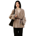 Women's Waist-controlled Lace-up V-neck Synthetic Fur Coat With Two Sides