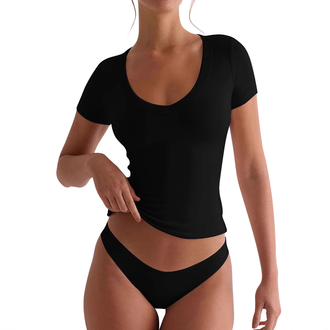 V-neck Short-sleeve Yoga Top For Workouts