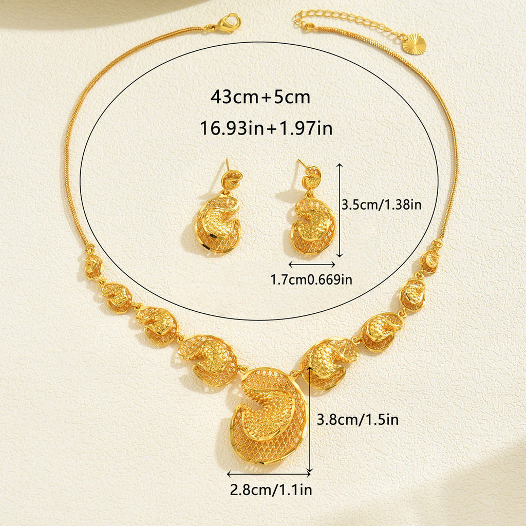 Hot Selling Cross-border European American Women 2Pcs Jewelry Set, Niche Electroplated Gold Metal Design, Light Luxury Matching Necklace & Earrings For Ladies