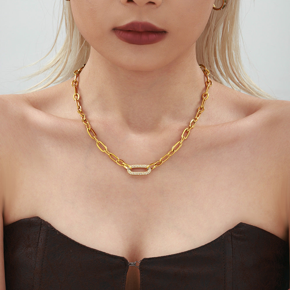 Titanium Steel Jewelry Stainless Steel Micro-pave Zircon Clavicle Necklace And Bracelet