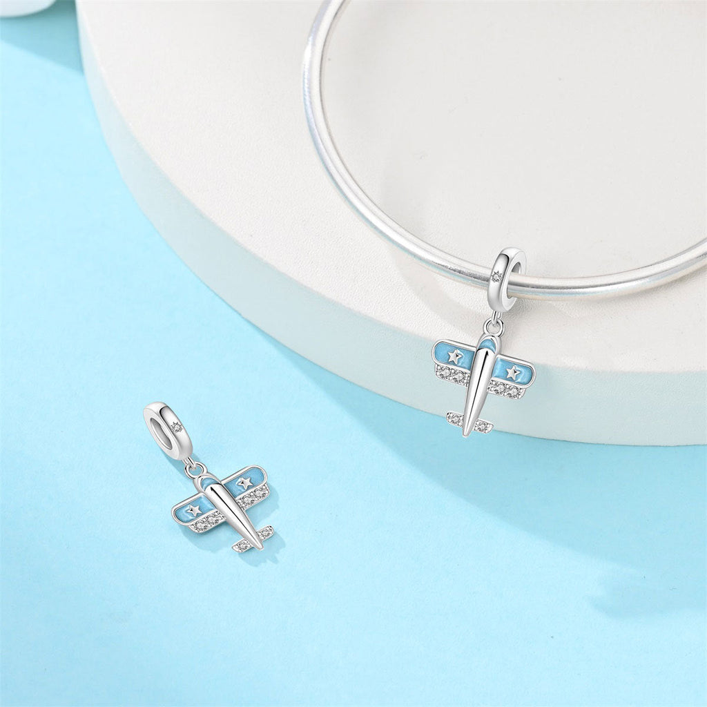 Blue Oil-drip Plated Silver Bow Bracelet And Necklace With Beads