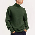 Mens Casual Solid-color Turtleneck Sweater With Vertical Stripes