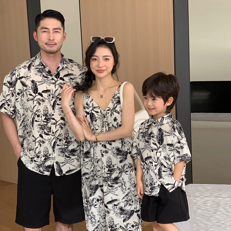 Family-matching Resort-style Printed Short-sleeve Shirt For Beachwear