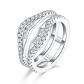 S925 Sterling Silver Double Band Ring, 54 D-VVS1 Moissanite Pave, Platinum Plated 4.7g US Sizes 5-9, GRA Certified Gift Box