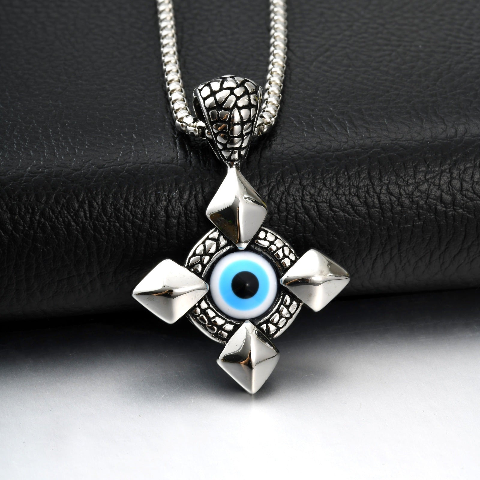 Stainless Steel Devils Eye Cross Pendant Necklace