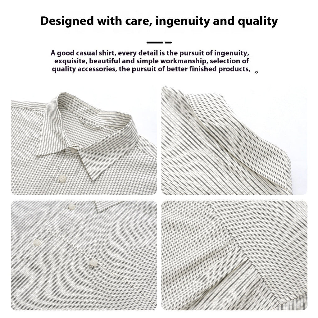 Simple Striped Patchwork Short Sleeve Long Sleeve Shirt