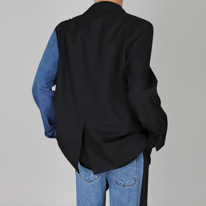 Comfortable And Versatile Denim-Panel Blazer