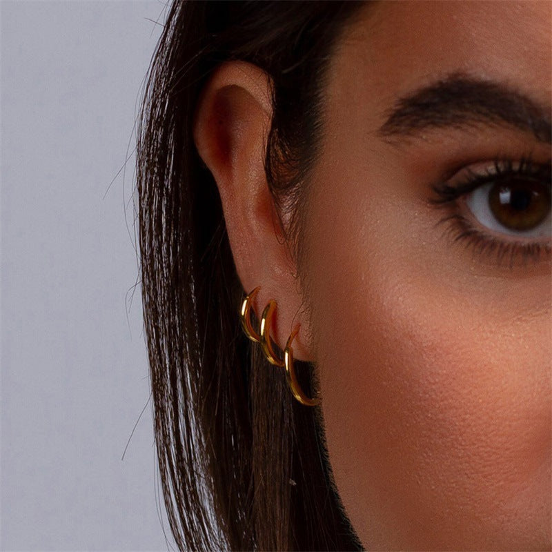 European And American Stainless Steel Hoop Earrings Minimalist Style