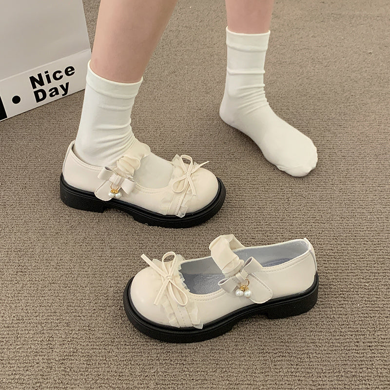 2026 New Sweet Lolita Bow Thick Heel Mary Jane Shoes Women's Thick Bottom JK Small Leather Shoes With Skirts Single Shoes