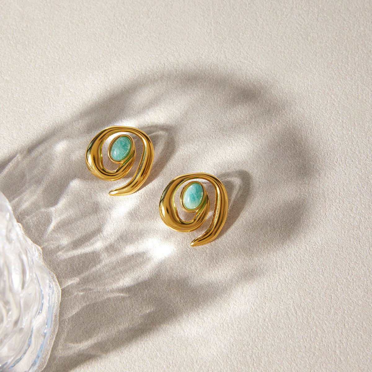 18k Gold Titanium Steel Stud Earrings Niche And Sophisticated Labradorite Ear Jewelry